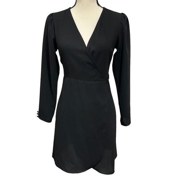 NWT Topshop Women’s Surplice Wrap Mini Dress Long Sleeve Black Sz 4 - Picture 6 of 16